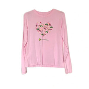 John Deere Tractors Boots Hearts Pink Long Sleeve T Shirt Junior’s Large 11/13